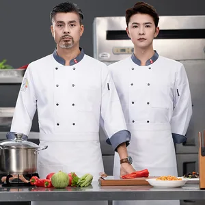 Fashion Master Polyester Cotton Stand up Collar Bakery Kitchen Cook Work Uniforms Cafeteria Chef Coat
