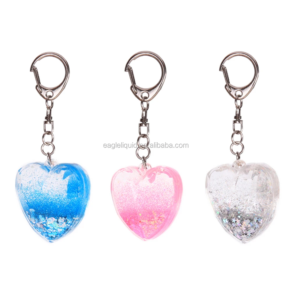 Girls Gifts Heart Shape Liquid Motion Keyholder Aqua Oil