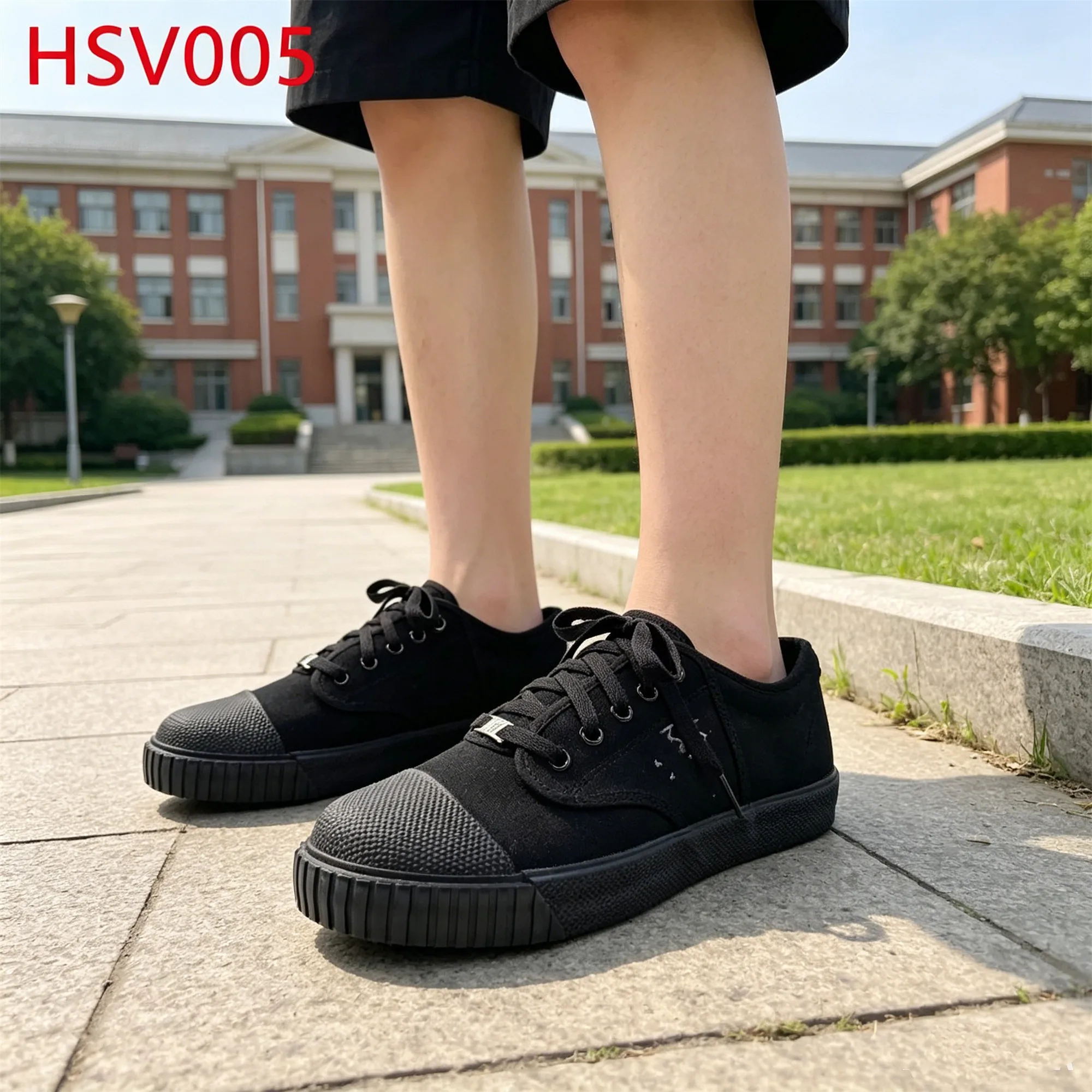 ZYF,lace up Style Premium Canvas Fabric Black/white Sneakers Campus Commute Walking Student Shoes Popular in Thailand HSV005
