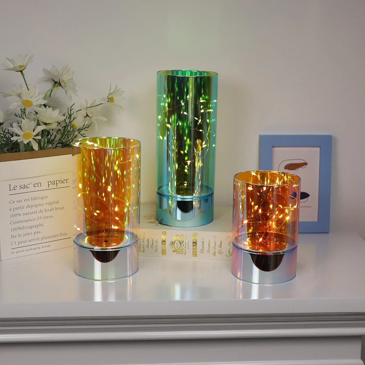 LED glass cylinder accent light glass decoration pieces mirror glass tabletop led accent lights