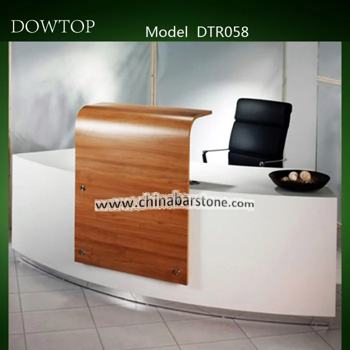 Office Grey Reception Counter Desk with Black Solid Surface Table Top