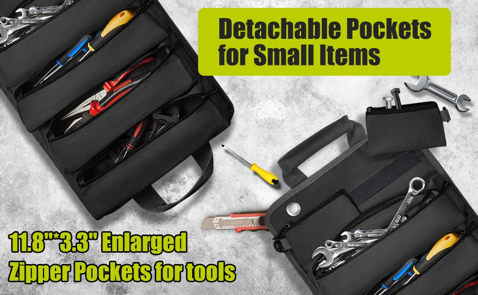 Rolling Tool Bag With 2 Detachable Pouches,Heavy Duty Roll Up Tool Bag