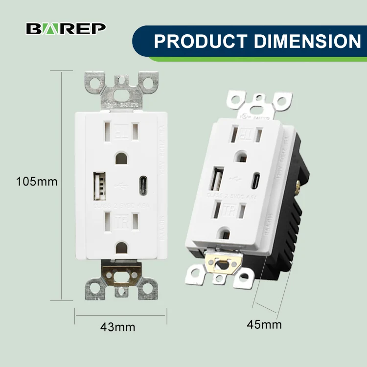 BAREP UL Listed 15A GFCI Outlet with Dual USB a & C Ports, Tamper-Resistant Self-Test GFI Wall Socket, Toma De Corriente