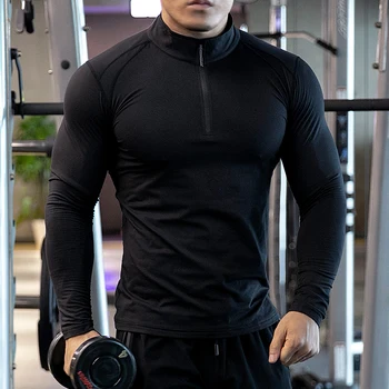 Men Sports Long Sleeve shirts Half Zip Up Sweatshirt Fitness Jogging Tops Breathable Training Compression Running Tshirts