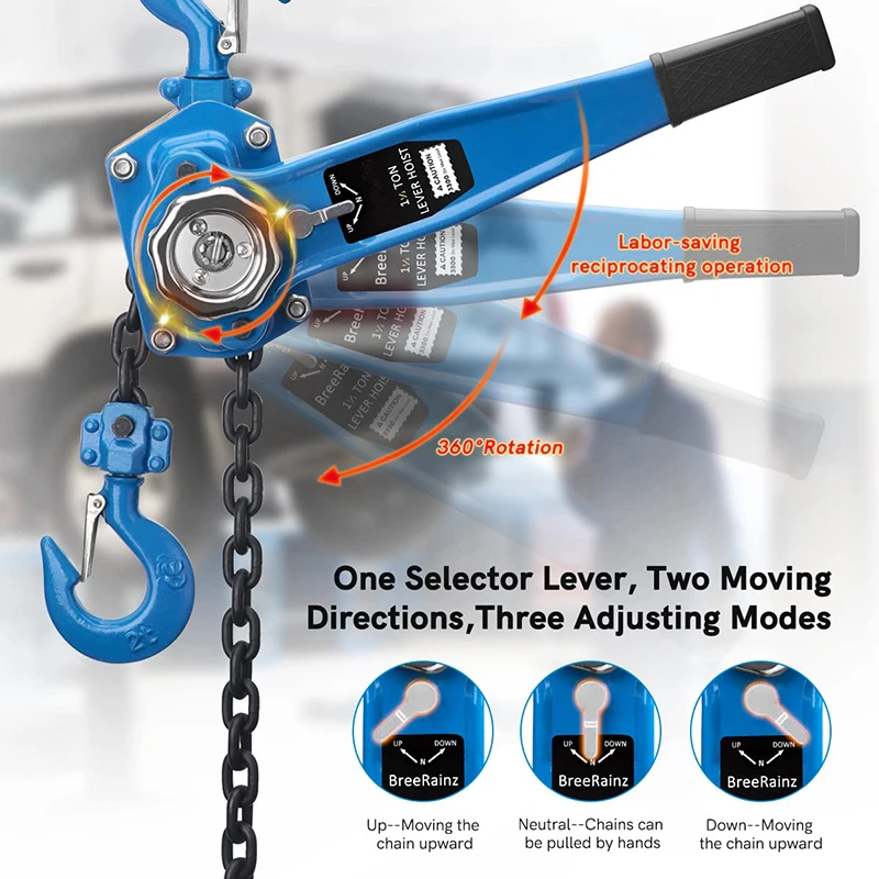 20ft Ratchet Puller Hoist Block Manual Lever Hoist 3300lbs,1.5t 6m