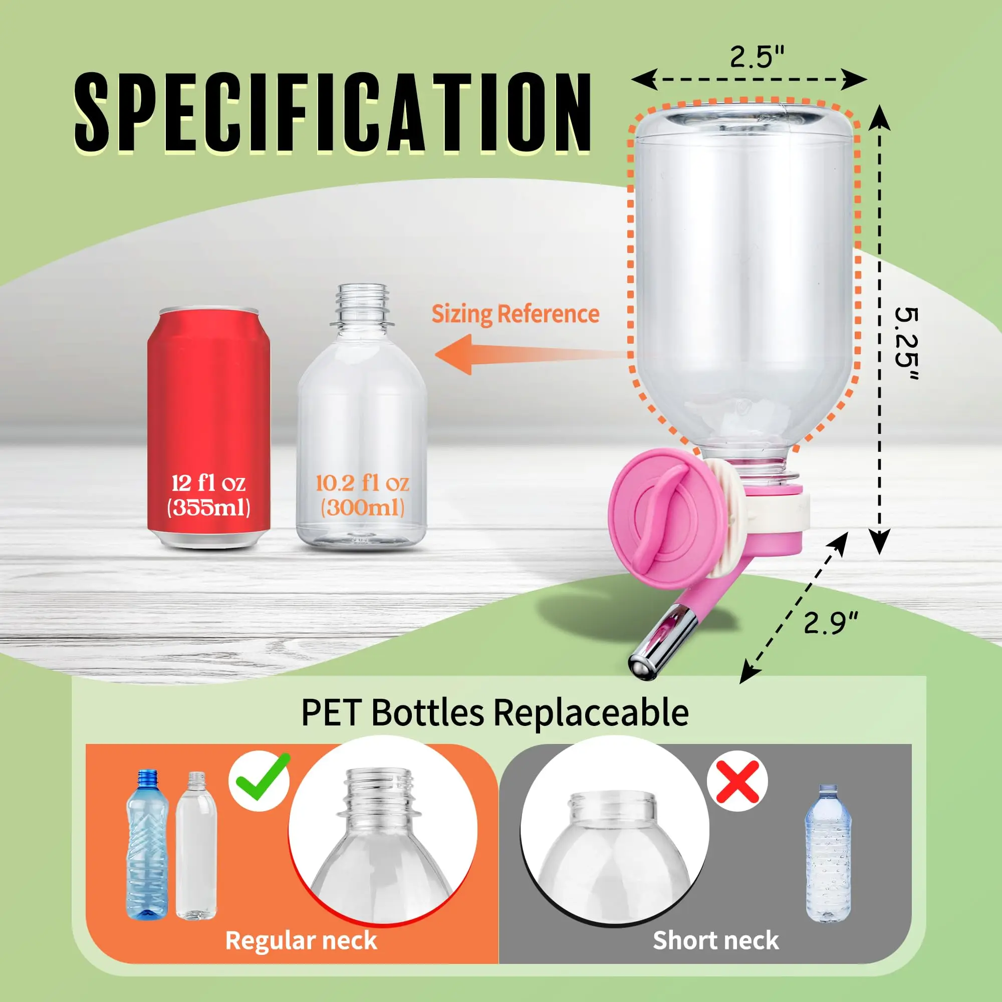 330ml Small Caliber Hanging Water Bottle Anti-leak Ball Valve Drinking Container Fresh Water Supply for Hamster Bunny