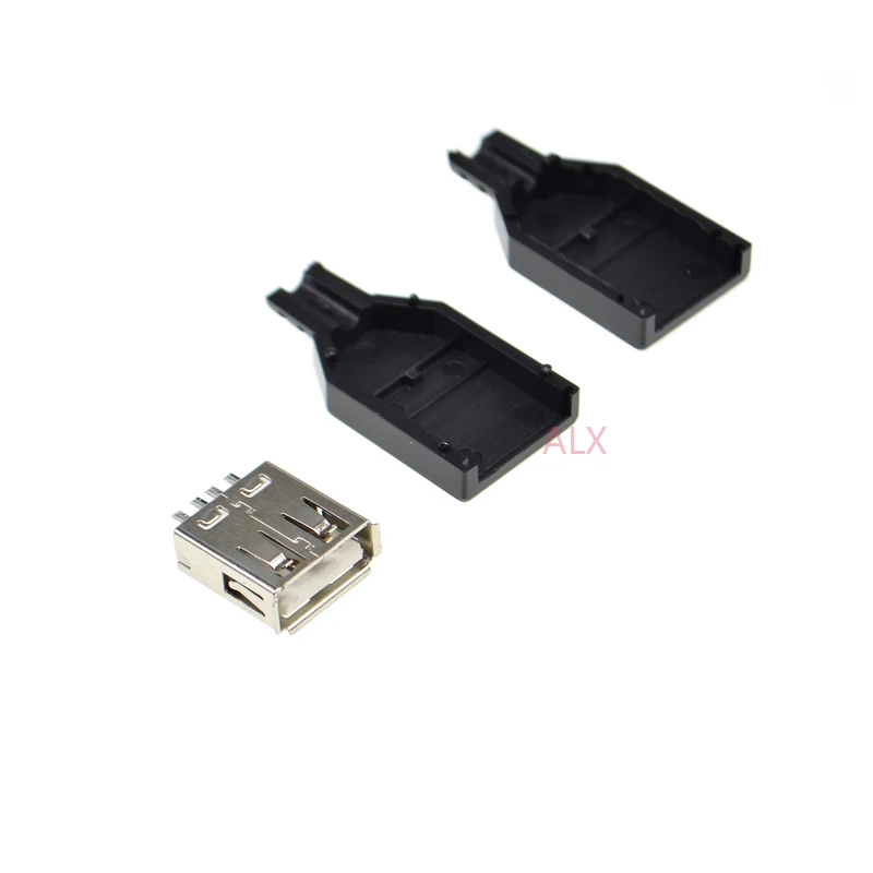 USB 2.0 TYPE A 4 PIN FEMALE plug SOCKET CONNECTOR With Black Plastic Cover solder type DIY Assembly 