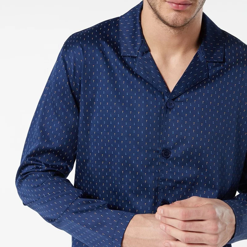 Классическая рубашка на пуговицах с длинным рукавом и длинные брюки, комплект из двух предметов с темно-синим принтом