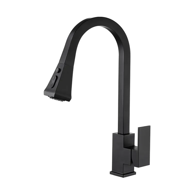 Classic Matte Black Kitchen Sink Faucet Single Hole Deck Mounted Long