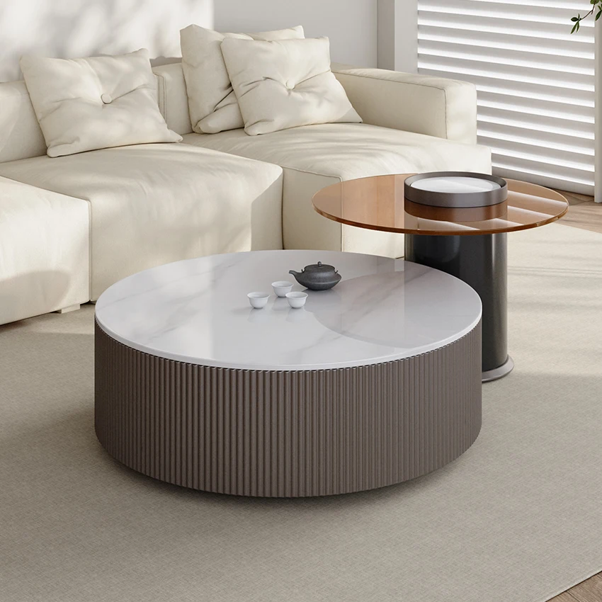 Italian Minimalist Round Coffee and Tea Table Luxury Rock Panel Design for Home and Apartment Modern Dining Furniture