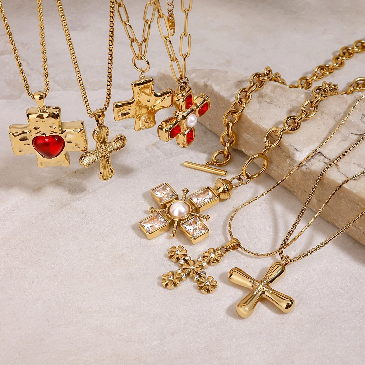 High-End Stainless Steel Cross Necklace Titanium Steel Light 