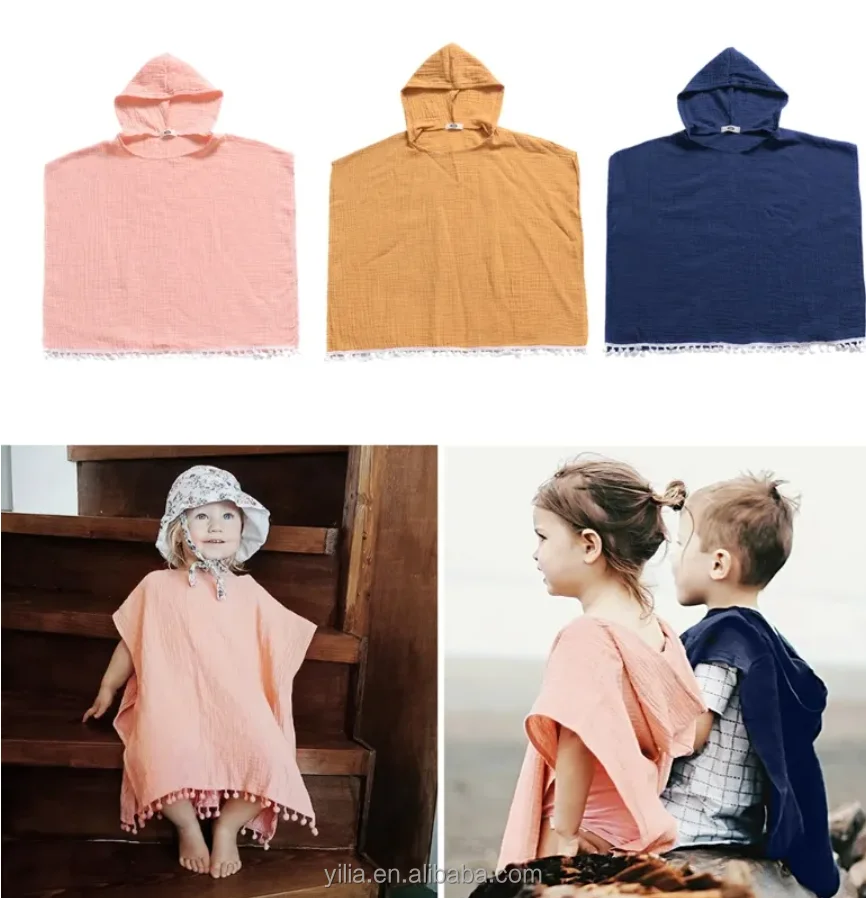 Newborn Hooded Poncho Swaddles Blanket 100 Organic Cotton Absorbent