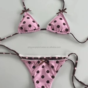 European American Style Sexy Women's Swimsuit Underwire Bralette Top with Tie Side Bottom