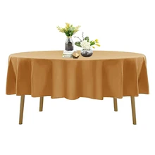 Premium Round Tablecloth 90 Inch Gold Polyester Table Cloth Bulk Washable Polyester Fabric Tablecloths for Buffet Table Holiday