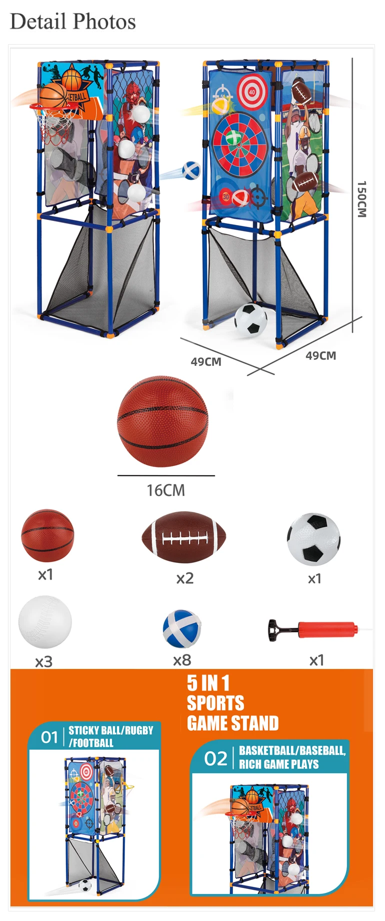 5 in 1 Interactive Sports Game Set for Kids Multi-Function Basketball Stand Toys Made of Durable Plastic