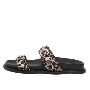Za2026 Summer Fashion Trend New Women's Leopard Print Flat Casual Sandals Slip-On for Slippers with Buckle Decoration