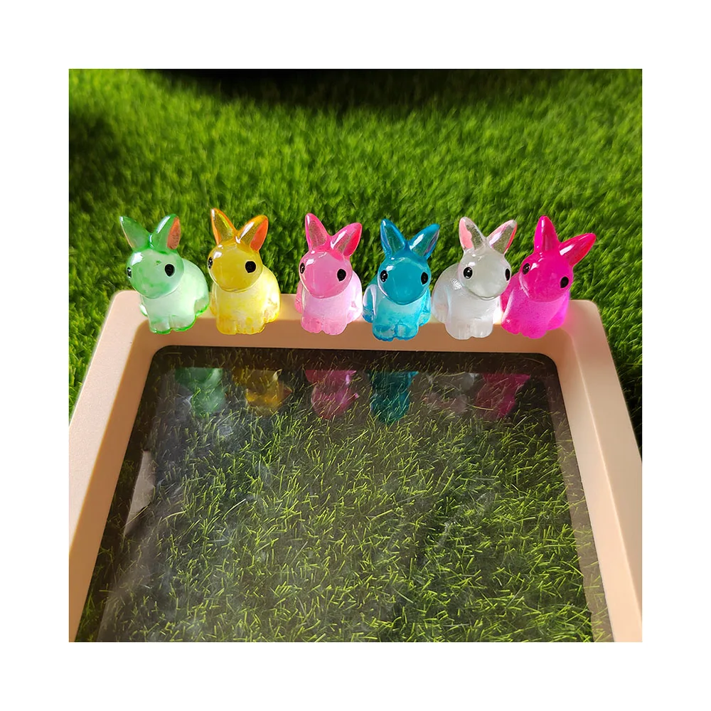 Luminous Resin Rabbit Slime Charm Garden Miniature Rabbit Doll House Figurine  DIY Accessories