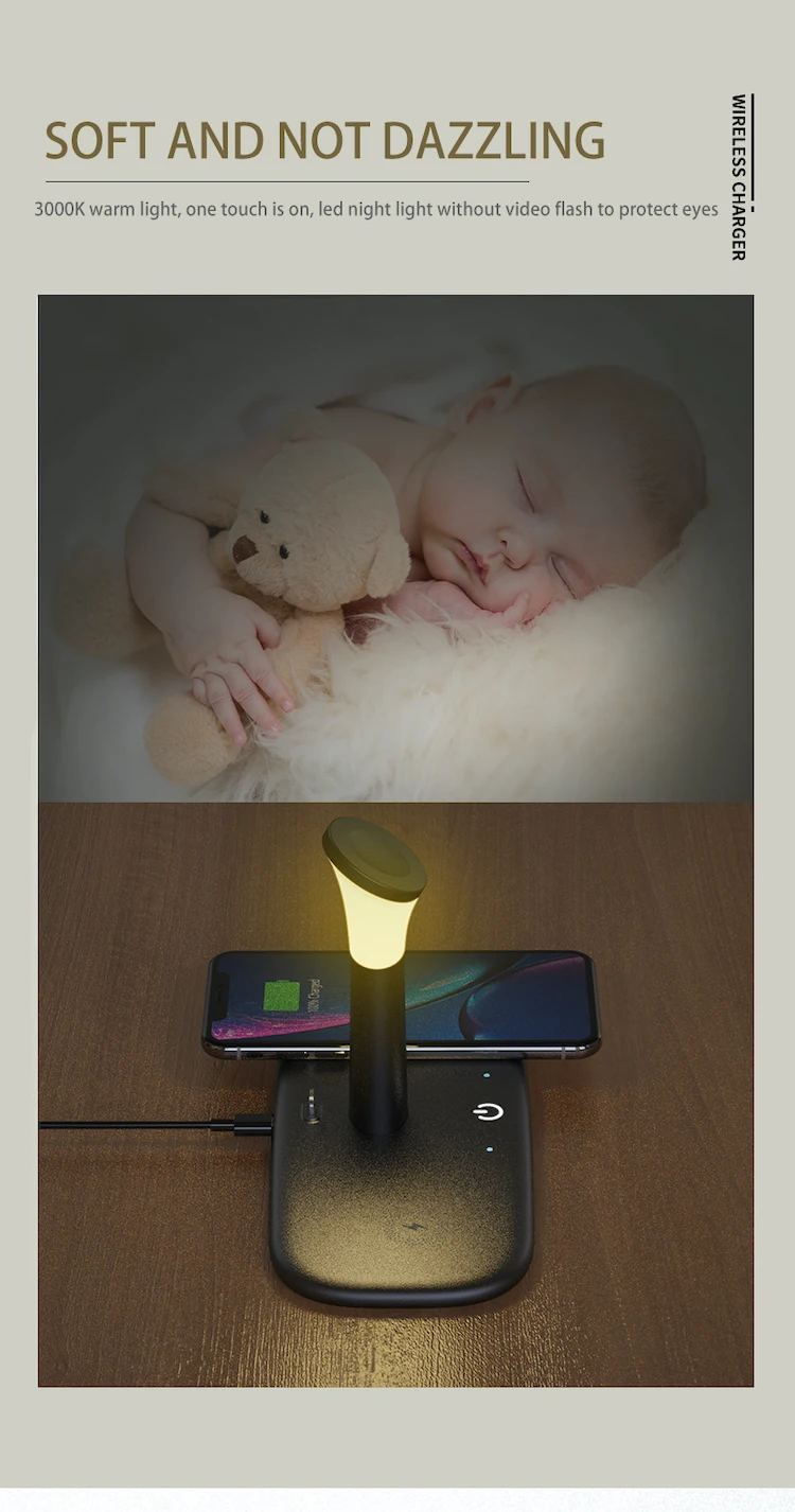 Type c white table usb replenisher with Devices Protection PJD Fast adapter powerbank wireless charger led lamp LH5