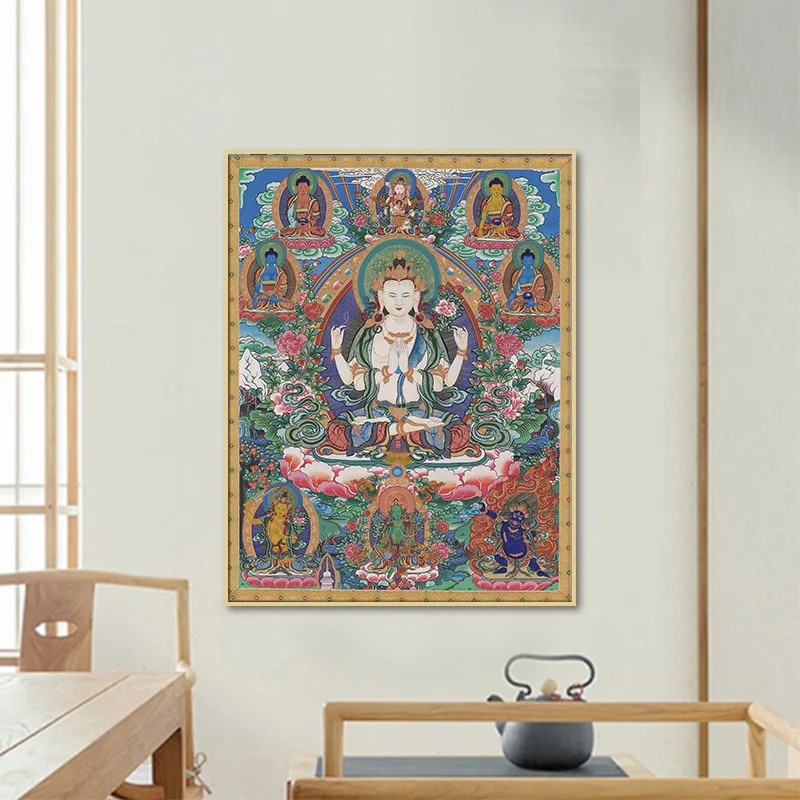 God of Wealth Tibetan Village Altar City Thangka Decorative Painting Tibetan Buddha Living Room Office Wealth Murals Entranceway