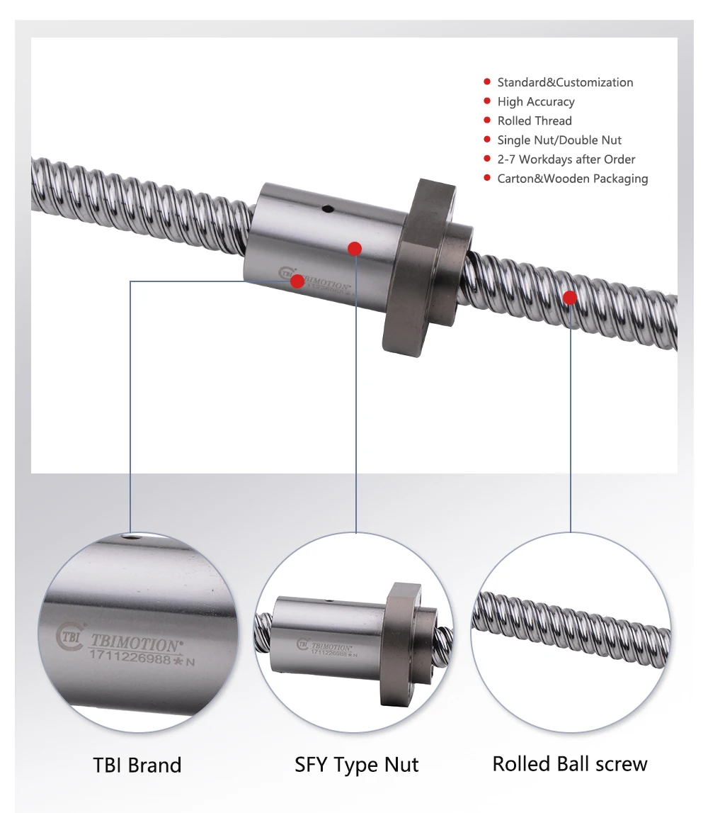 Factory Packing Ball Screws Tbi Sfy2020 Sfy2040 Customized Ball Screw
