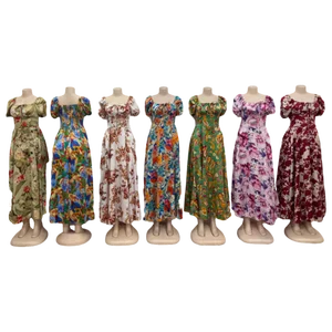 Wholesale New Women's Loose Plus Size Casual Printed Short Sleeve Square Collar Dress