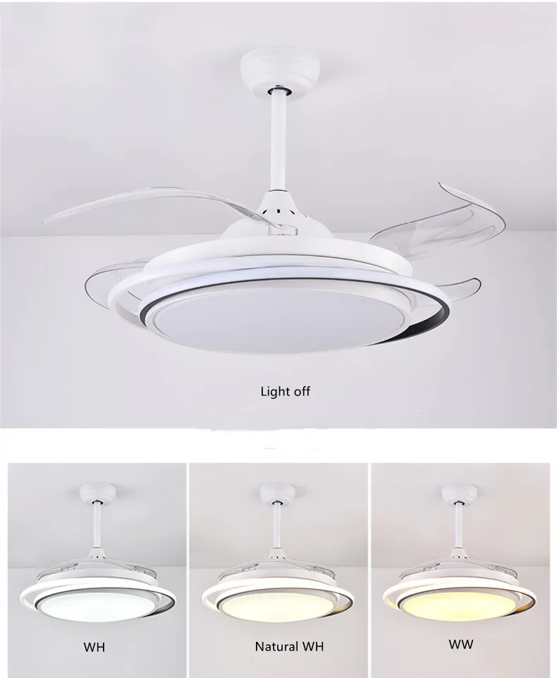 Luxury black chandelier ABS blade fans modern ceiling folding fan with led light  fixtures remote control