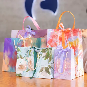 Custom Clothing Handbag Gift Catering Packaging Promotional Die Cut Paper Logo Mini Cute Printing Bag for Gifts