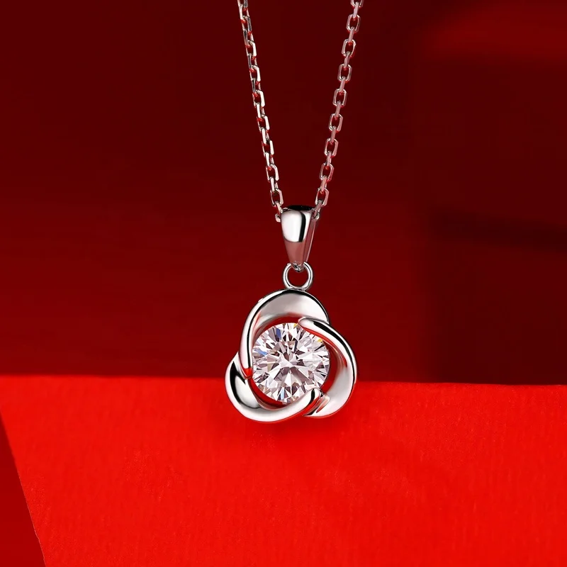 HMOIS jewelry necklace silver necklace 925 sterling 1.0ct round moissanite diamond necklace for women