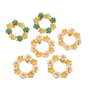 MW Circle Bohemian Earring Summer Vibe Colorful Bead Flower Stud Earrings Women Fashion Stainless Steel 18K Gold Plated Gift