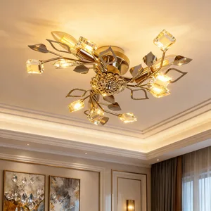 JACKSUN Retro Smoke Gray Crystal Flower Chandelier Ceiling Light Fixture 18 Inch 5-Light Heads Floral Pendant Light Middle Size