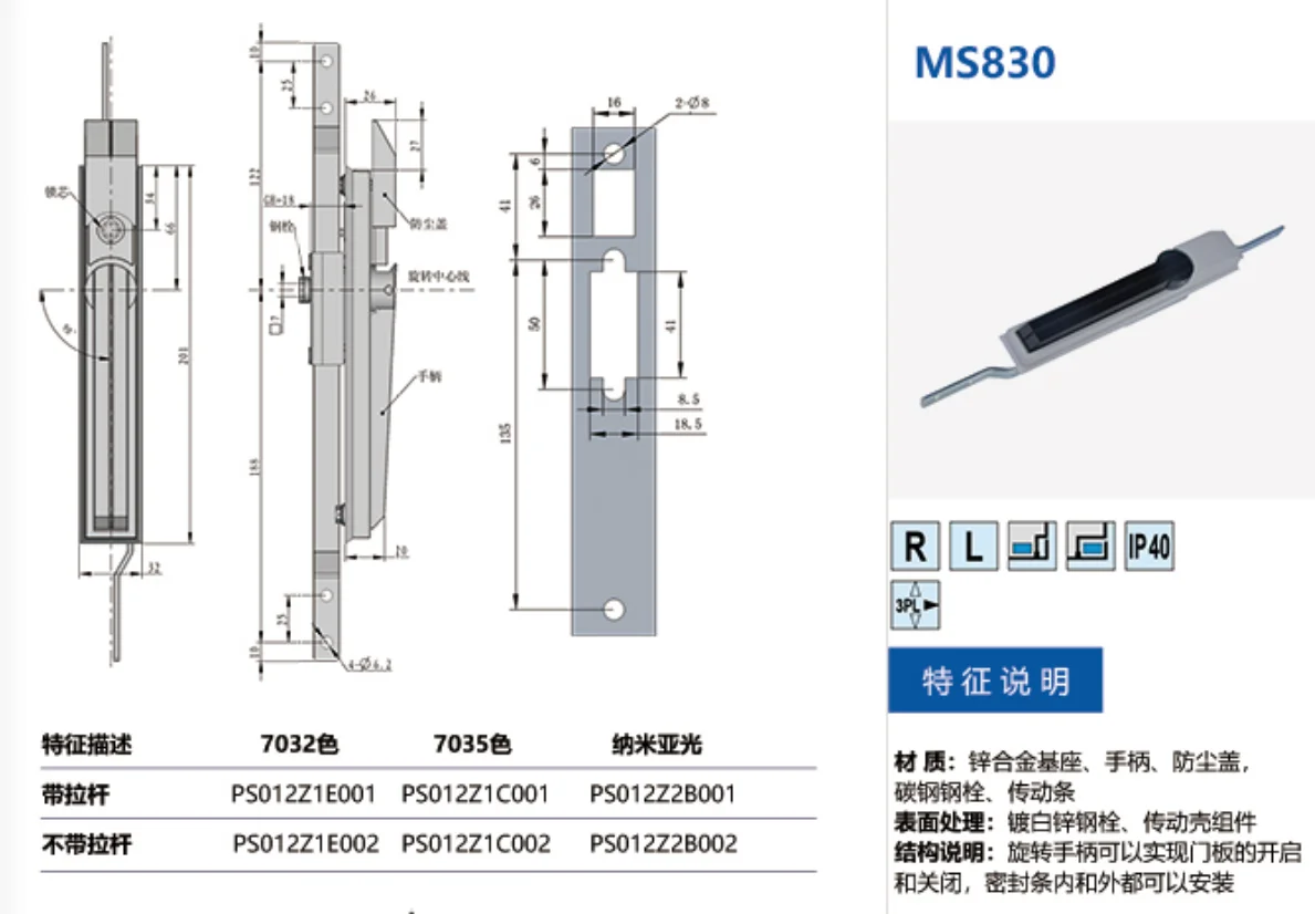 Ms896 Rittal Rittal Type Electrical Cabinet Enclosure MS830 Square Head Handle Panel ...