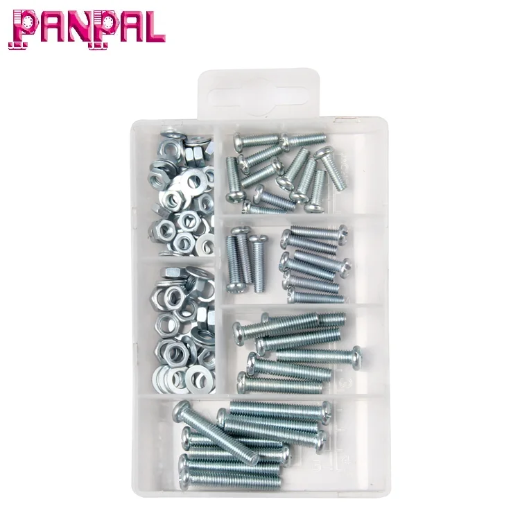 Hot Selling Package Assorted Sizes Carbon Steel Hexagon Nuts, Flat Washers and Machine Screws