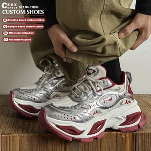 Custom logo Supplier Lace up Leather Mesh Thick Chunky Sole Running Sneaker Sport Running Shoe With LOGO