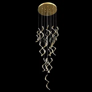 Hotel Villa Duplex Living Room Chandelier Stainless Steel Modern Luxury Natural Rock Crystal Hollow Rotating Staircase Lights