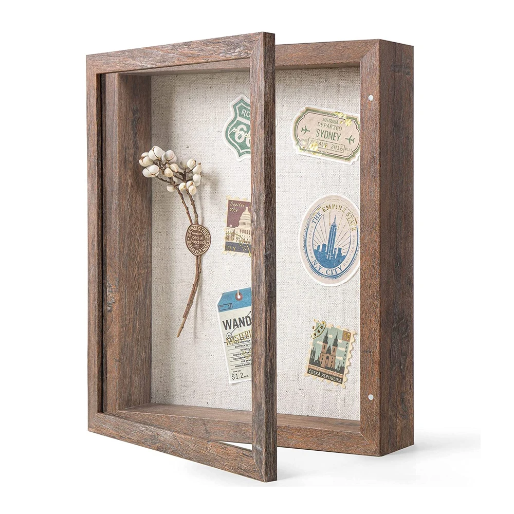 8x10 Shadow Box Frame With Linen Back Distressed White Rustic Picture