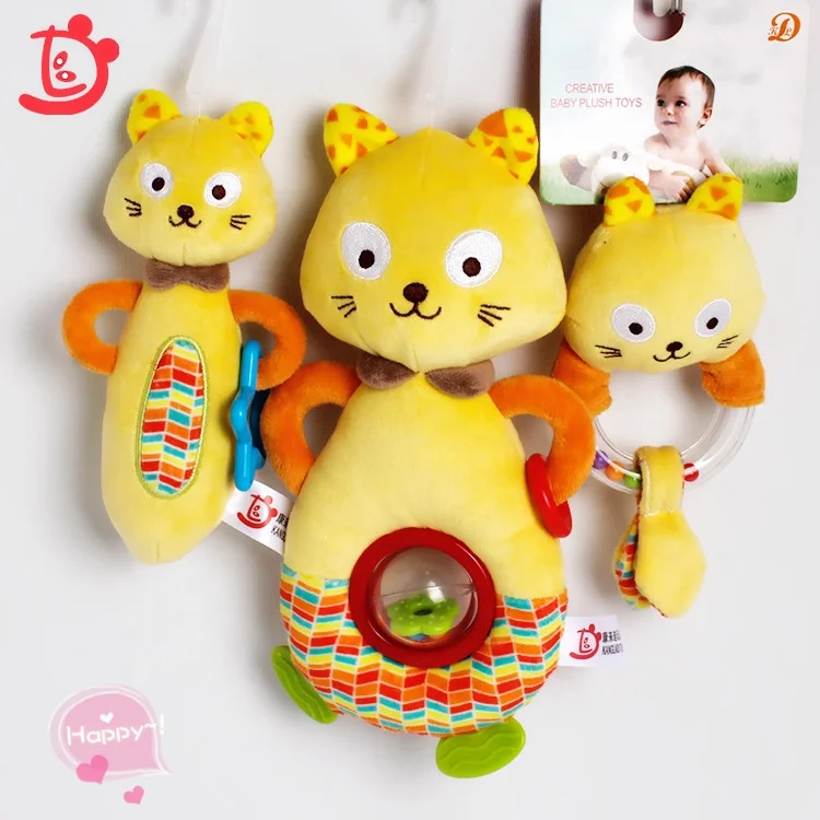 Оптовая продажа, плюшевые Коты, мягкий детский Прорезыватель для зубов для новорожденных, погремушка, детские игрушки, нагрудники и подходящие погремушки