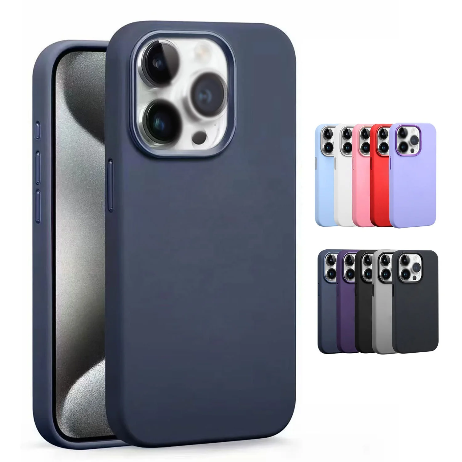 2024 New Fashion Premium Phone Case Liquid Silicon Magnetic With Camera Ring for iPhone 15 Pro Max Phone Colors Shockproof Cases