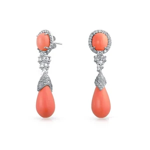 Keiyue 925 Sterling Silver Drop Earrings for Women Western Red Coral Enamel with Zirconia Stone Fashion Jewellery Accessories