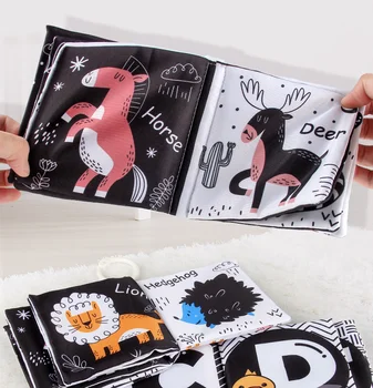 Popular Black and White Infant Early Education Cognition Cloth Book Washable Soft Newborn Crinkle Baby Cloth Books