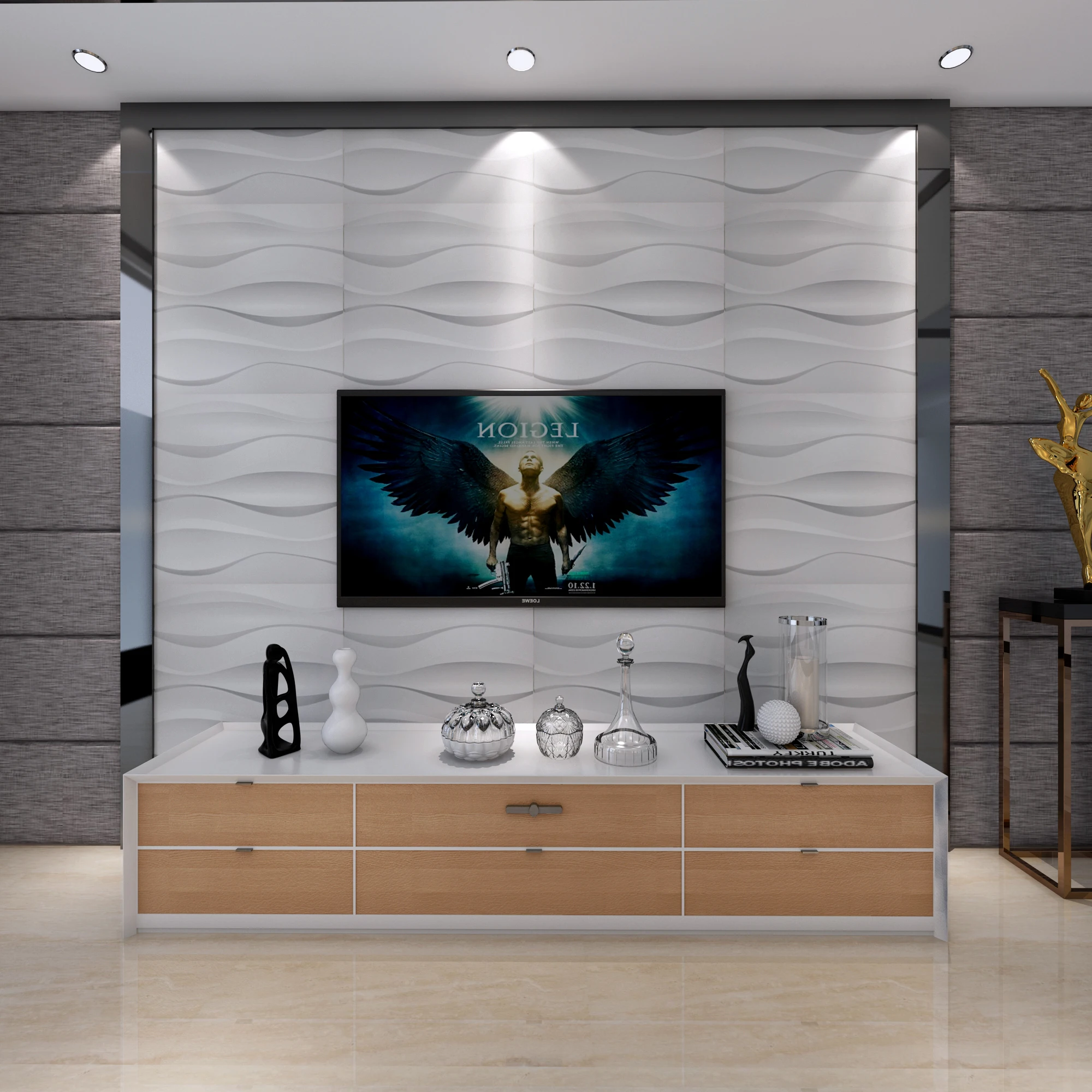 Factory Supply High Quality PVC 3d Embossed Relief Interior Wall Panel Wallpaper From China