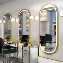 Light Luxury Wall Mounted Large Long Runway Round Oval Shape Gold Metal Framed Beauty Salon Mirrors With Led Light