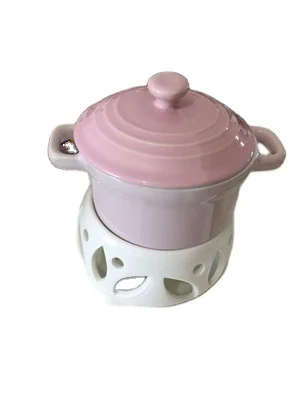 Cute Ceramic Ice Cream Chocolate or Cheese Fondue Set Removable Fondue Bowl With Lid and Snack Dish