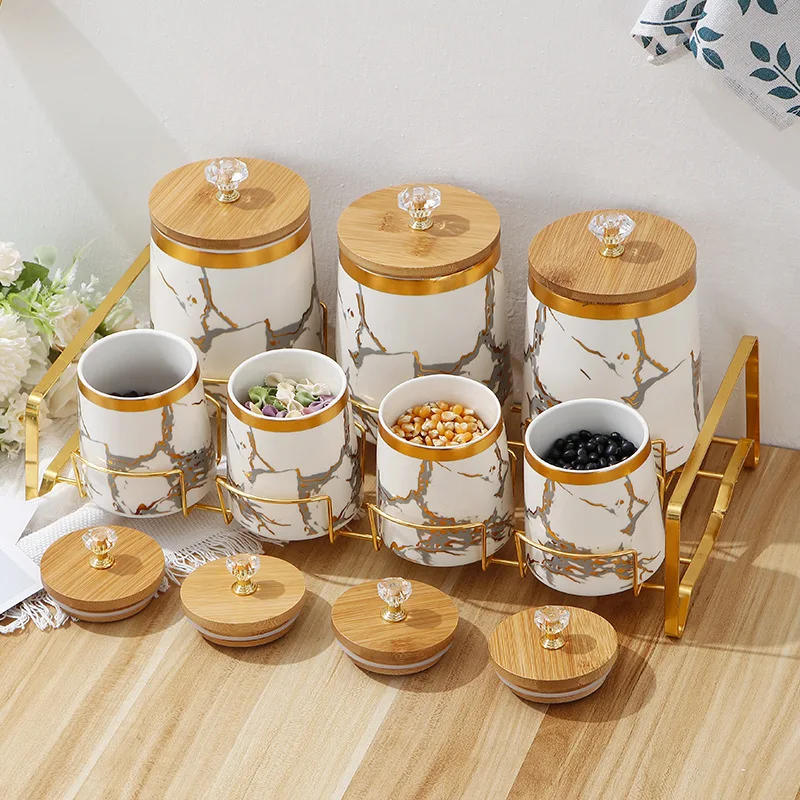 Marble Container Set Seasoning Condiment Jars Set Storage Jar Luxury Food  Kitchen Accessories Gold Kitchen Ceramic Multifunction