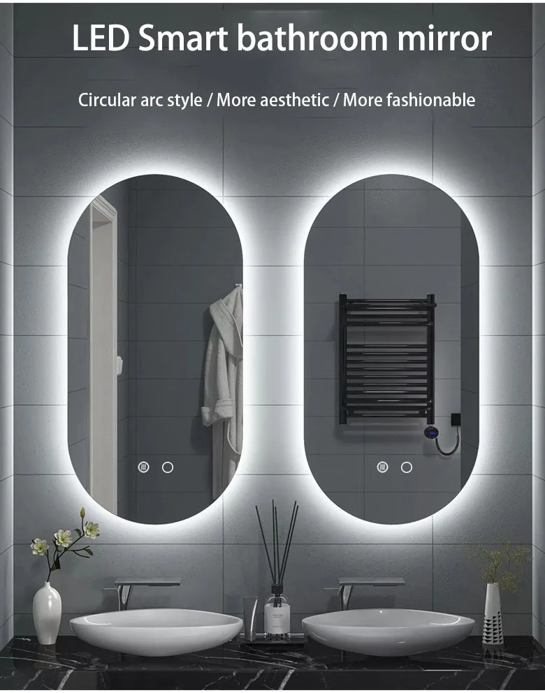 New touch screen electronic intelligent led mirror bathroom oval wall-mounted hotel cosmetic mirror smart supplier