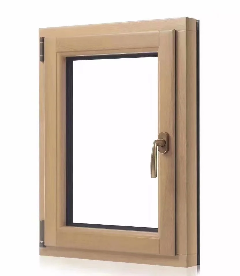 product high quality broken bridge aluminum casement window wooden color windows double tempered low e glass house window-63