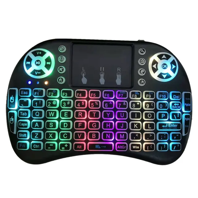 Rechargeable mini keyboard color backlight 2.4G wireless mouse English keyboard remote control language supports customization.