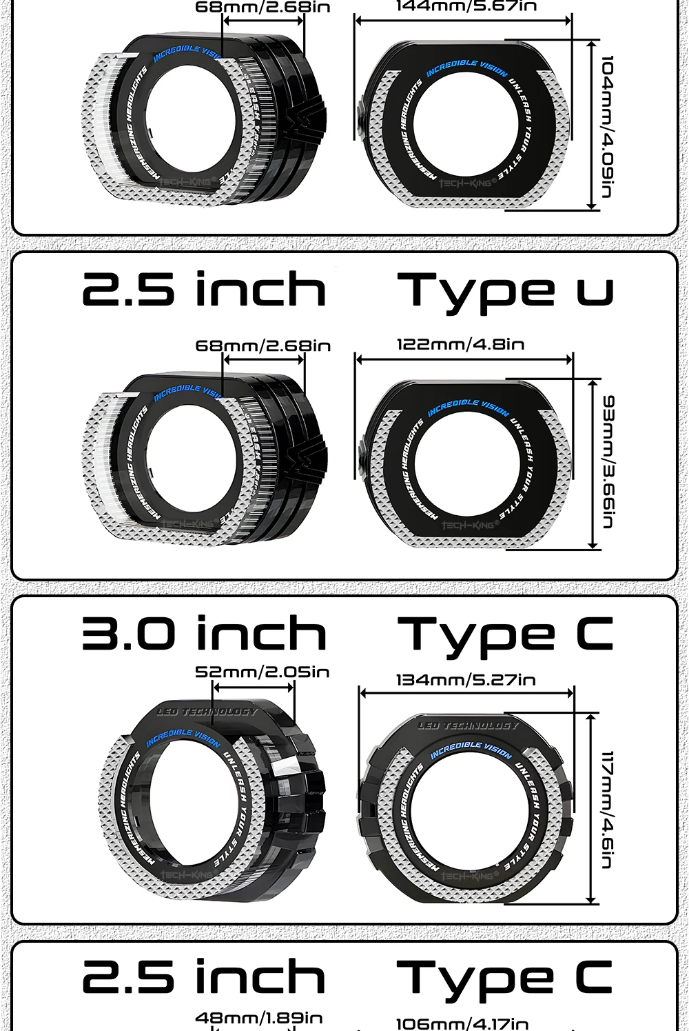 Car LED Angel Eye 2.5/3.0 Inch Shrouds with RGBW Angel Eyes & 5D Lighting for Projector Headlight Decoration New Condition Lamp