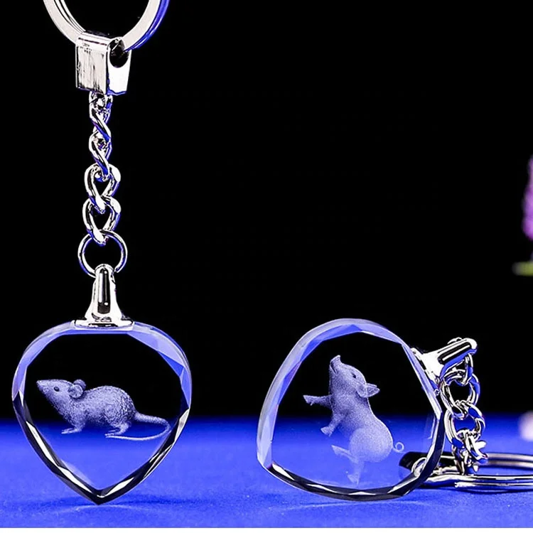 Hot Products Animals Type Heart Keychain 3d Etched Crystal Keychain Gifts For Souvenir Gifts