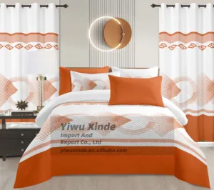 Wholesale Bedding Sets Microfiber Printed 8 Piece Bed Sheet Set with Curtains New Patterns BedSheets