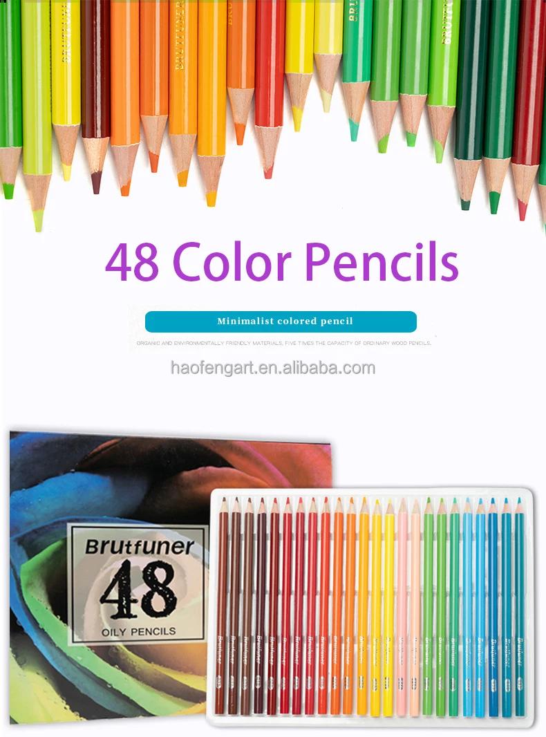 Brutfuner 48 Color Professional Oil Colored Pencils Soft Wood